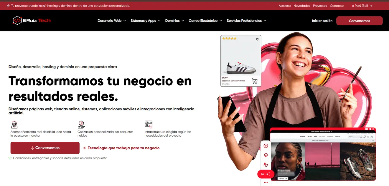 Vista de una página web desarrollada por ERuiz Tech